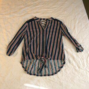 No Boundaries Red, White & Blue Button-down Top, Size Med (7-9)